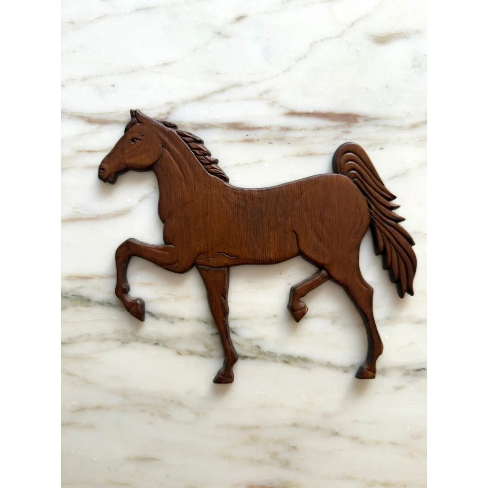 Vintage Carved Wood Horse Wall Hanging Equestrian Art Decor Nursery Girls Room